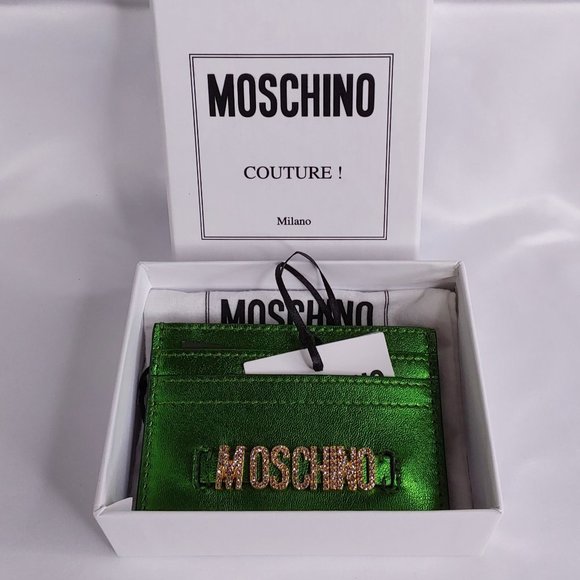 'MOSCHINO' LEATHER 'CASINO KRYSTAL' RAISED BLING LOGO FRONT FOILED CARD CASE - Picture 11 of 16
